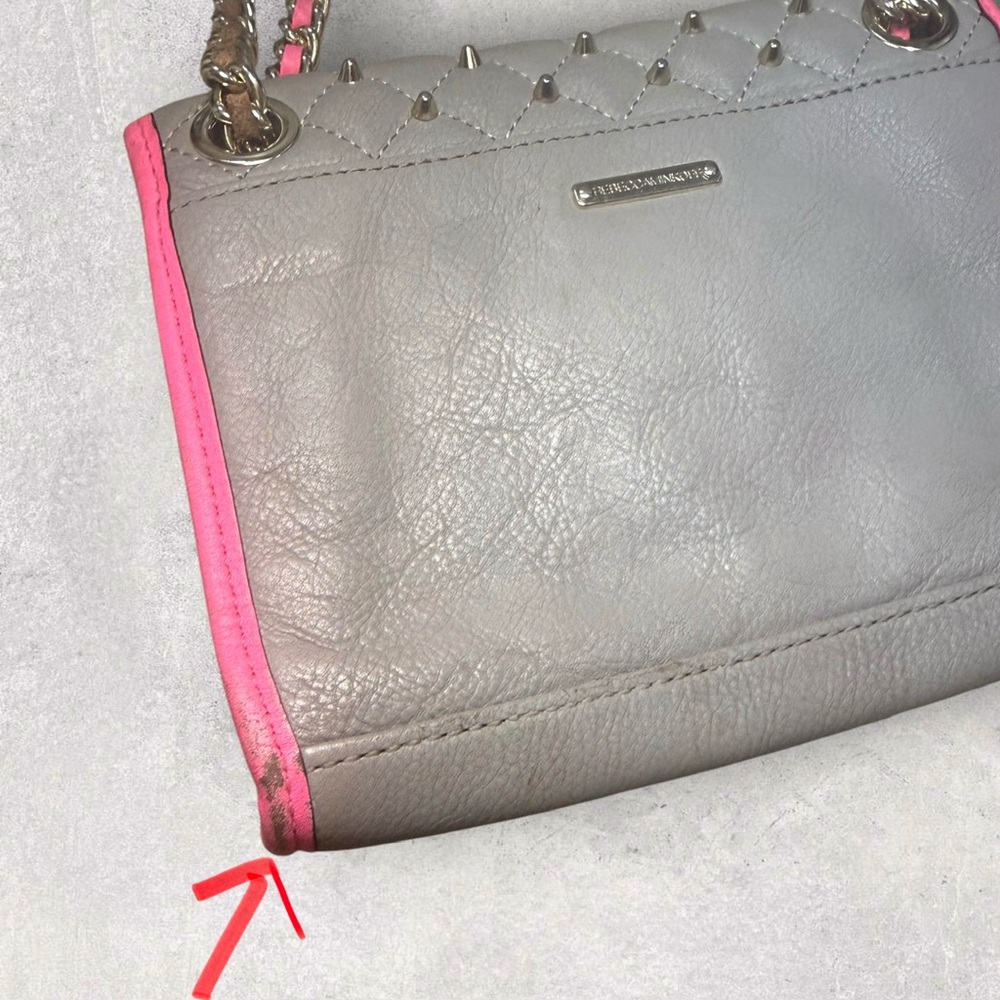 Rebecca Minkoff Affair Mini Studded Convertible Crossbody Bag Grey Neon Pink - Picture 7 of 15